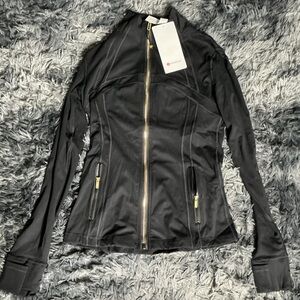 lululemon athletica Black Zip Front Bomber Jacket with Gold Hardware